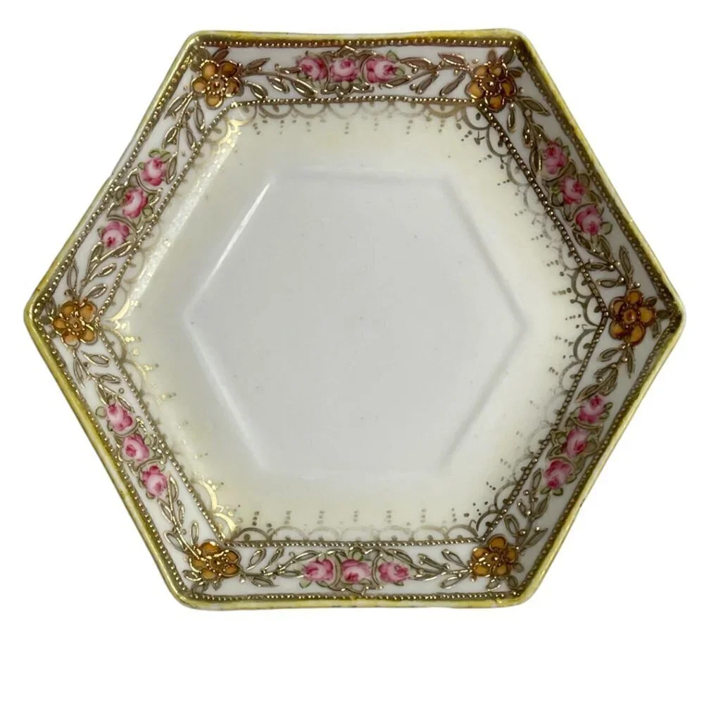 Nippon Hand Painted Porcelain Small Plate for Syrup Pitcher Saucer Gold Trim - Picture 1 of 7